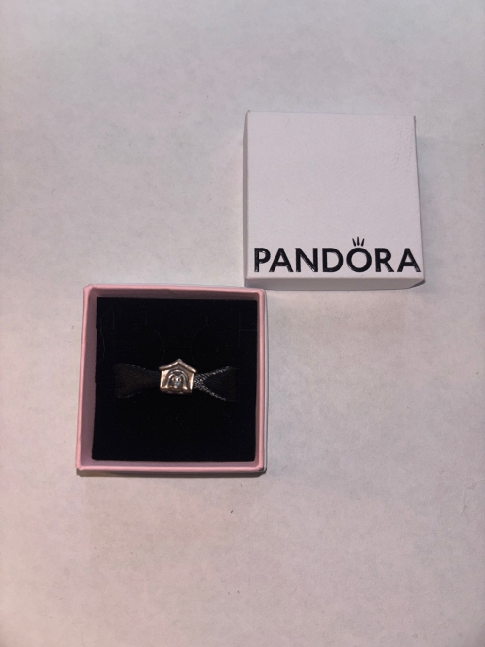 Pandora Silver Dog House Charm with Red Heart Stone